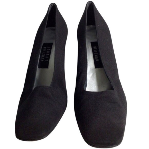 Vintage Stuart Weitzman Square Toe Fabric Court Shoes 9.5 Corpcore 3" Heel Pumps - Picture 2 of 7